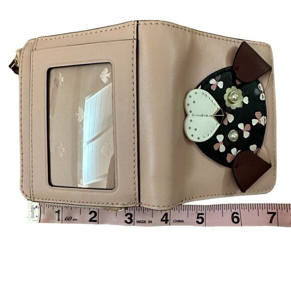 Kate Spade New York Pink Leather Cherrywood L-Zip Bifold Floral Pup wallet - Picture 6 of 10